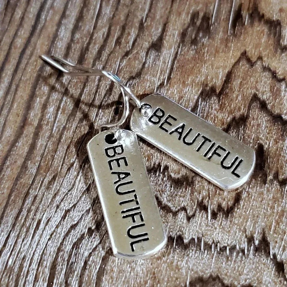 Handcrafted Beautiful Inspirational Word Message Carved Silver Black Earrings - Picture 1 of 8